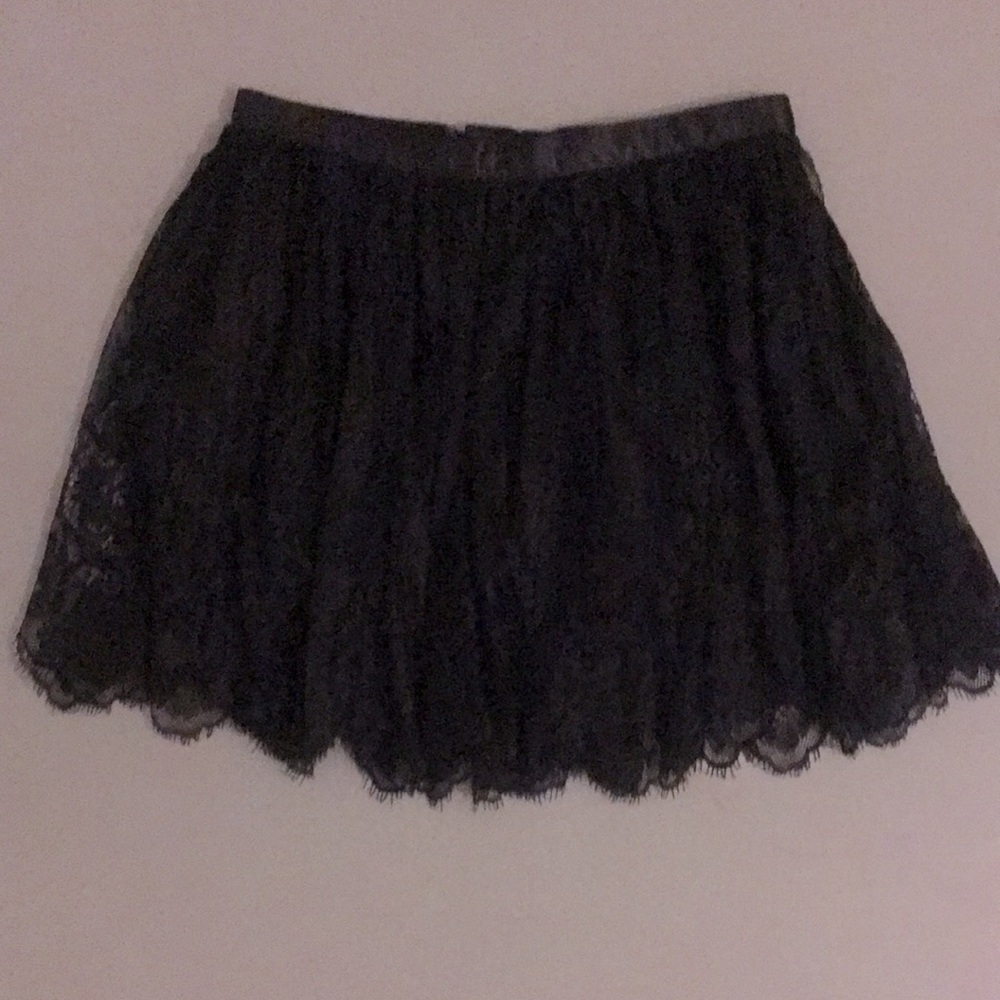 Black lace mini skirt with satin waistband